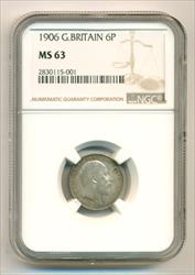 Great Britain Edward VII 1906 Silver 6 Pence MS63 NGC