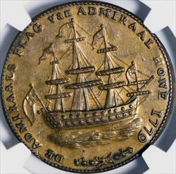 1779 Rhode Island Brass Token - Wreath Below Ship - NGC MS63