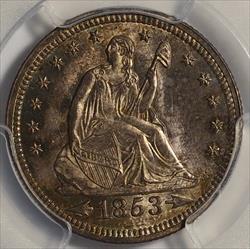 1853 Seated Quarter with Arrows and Rays -- PCGS MS66