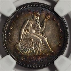 1853 Seated Quarter with Arrows and Rays -- NGC MS66+