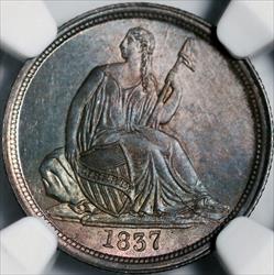 1837 Seated Liberty Dime, No Stars Large Date -- NGC MS65