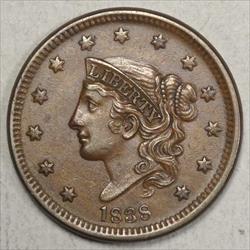 1838 Coronet Head Large Cent, Choice Almost Uncirculated