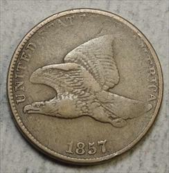 1857 Flying Eagle Cent, Very Good to Fine, Struck Through Grease 