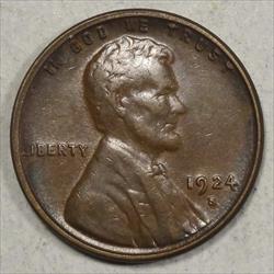 1924-S Lincoln Cent, Almost Uncirculated, Original Better Date