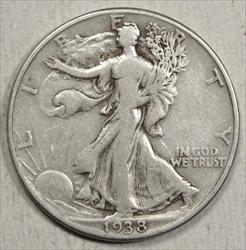 1938-D Walking Liberty Half Dollar, Key Date, Fine   