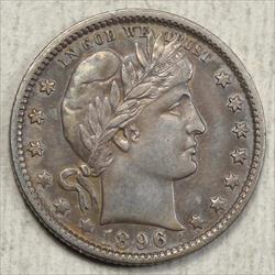 1896-O Barber Quarter, Almost Uncirculated Details, Very Scarce