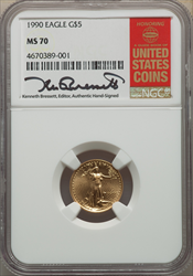 1990 $5 Tenth-Ounce Gold Eagle MS Modern Bullion Coins NGC MS70