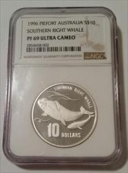 Australia 1996 Silver $10 Piefort Southern Right Whale Proof PF69 UC NGC