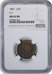 1857 Half Cent MS62BN NGC
