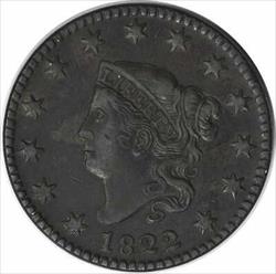 1822 Large Cent EF Uncertified #1115