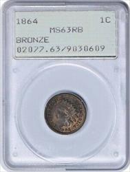 1864 Indian Cent Bronze MS63RB PCGS