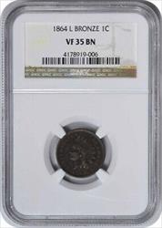 1864 Indian Cent L on Ribbon VF35BN NGC