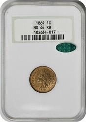 1869 Indian Cent MS65RB NGC (CAC)