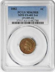 1882 Indian Cent MPD FS-401 S-6 MS63RB PCGS