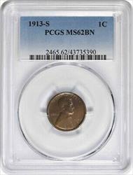 1913-S Lincoln Cent MS62BN PCGS