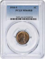 1916-S Lincoln Cent MS64RB PCGS