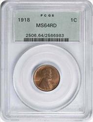 1918 Lincoln Cent MS64RD PCGS