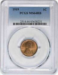 1919 Lincoln Cent MS64RB PCGS