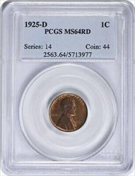 1925-D Lincoln Cent MS64RD PCGS