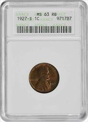 1927-S Lincoln Cent MS63RB ANACS