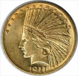 1911 $10 Gold Indian AU58 Uncertified #150