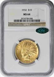 1932 $10 Gold Indian MS64 NGC (CAC)