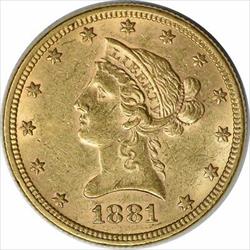 1881 $10 Gold Liberty Head AU58 Uncertified #248