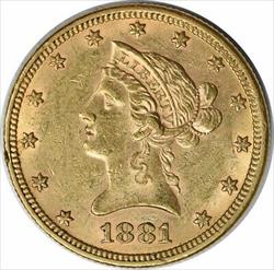 1881 $10 Gold Liberty Head AU58 Uncertified #249