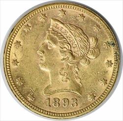 1893 $10 Gold Liberty Head AU58 Uncertified #313