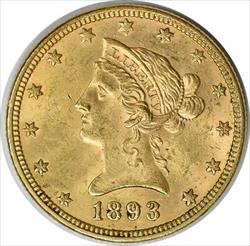 1893 $10 Gold Liberty Head AU58 Uncertified #314