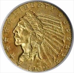 1909 $5 Gold Indian AU58 Uncertified #1119