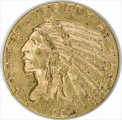 1909 $5 Gold Indian AU58 Uncertified #1120