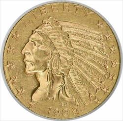 1909-D $5 Gold Indian AU58 Uncertified #1124