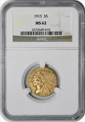 1915 $5 Gold Indian MS62 NGC