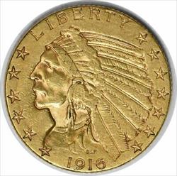 1916-S $5 Gold Indian EF Uncertified #107