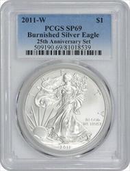 2011-W $1 American Silver Eagle Burnished 25th Anniversary Set SP69 PCGS