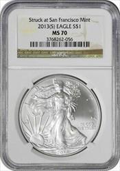 2013-(S) $1 American Silver Eagle Struck at San Francisco Mint MS70 NGC