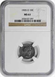 1905-O Barber Silver Dime MS61 NGC