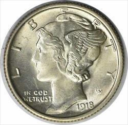 1918-S Mercury Silver Dime MS64 Uncertified #254