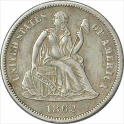 1862-S Liberty Seated Silver Dime EF Uncertified #1256