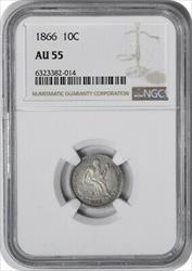 1866 Liberty Seated Silver Dime AU55 NGC