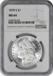 1878-S Morgan Silver Dollar MS64 NGC