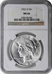 1922-D Peace Silver Dollar MS66 NGC