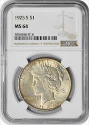 1925-S Peace Silver Dollar MS64 NGC