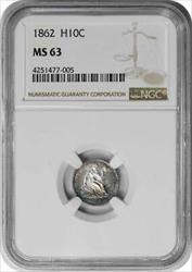 1862 Liberty Seated Silver Half Dime MS63 NGC