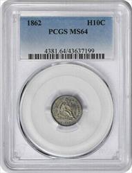 1862 Liberty Seated Silver Half Dime MS64 PCGS