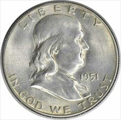 1951-S Franklin Silver Half Dollar AU Uncertified #826