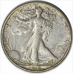 1918-S Walking Liberty Silver Half Dollar AU Uncertified #955