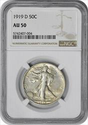1919-D Walking Liberty Silver Half Dollar AU50 NGC