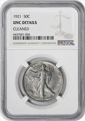 1921 Walking Liberty Silver Half Dollar Genuine (UNC Details - Cleaned) NGC